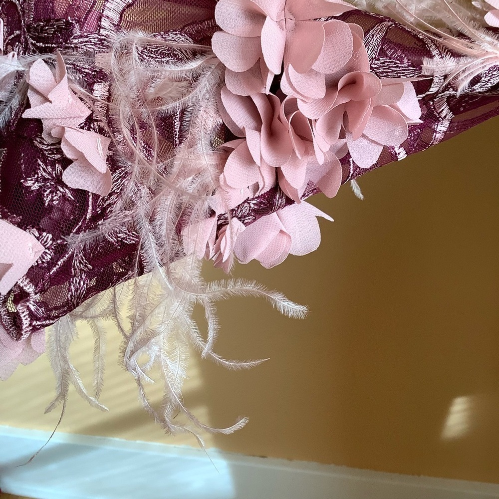 LOVEMATTERS Matthew Donnelly Pink Silk Floral Appliqué Jumpsuit Small 6 Mesh - Picture 11 of 16